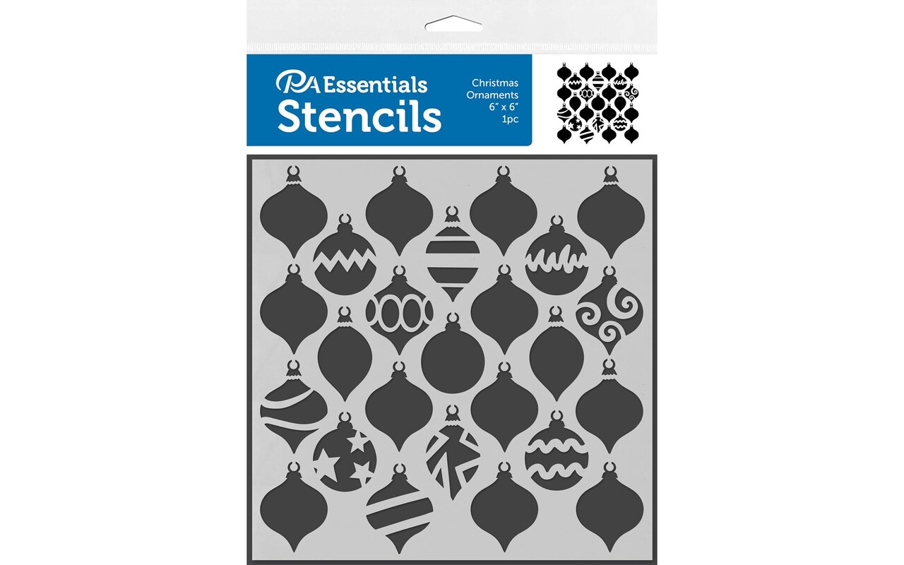 PA Essentials Stencil Christmas Ornaments for Painting on Wood, Canvas, Paper, Fabric, Wall and Tile, Reusable DIY Art and Craft Stencils for Painting, 6"x6" Inches